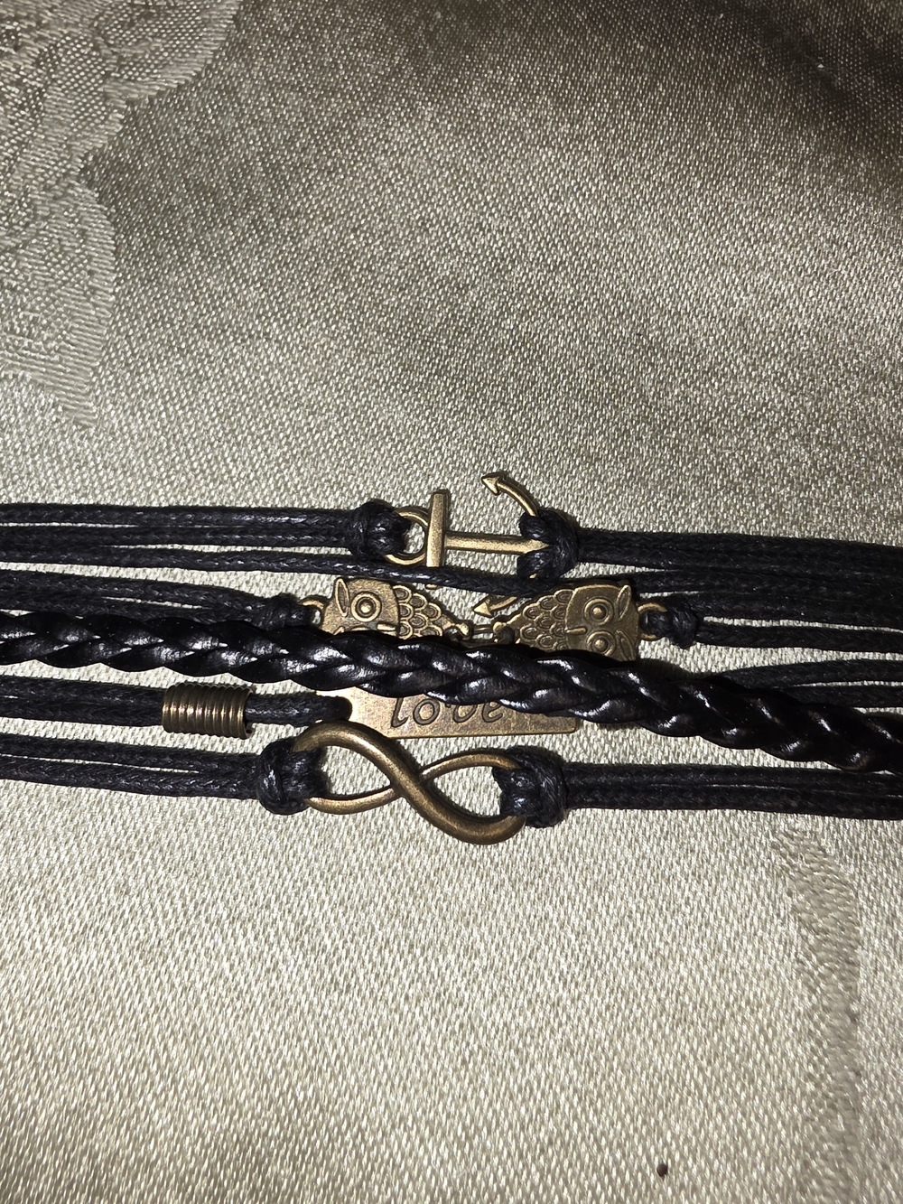Black Multi-Strand Infinity & Love Charm Bracelet